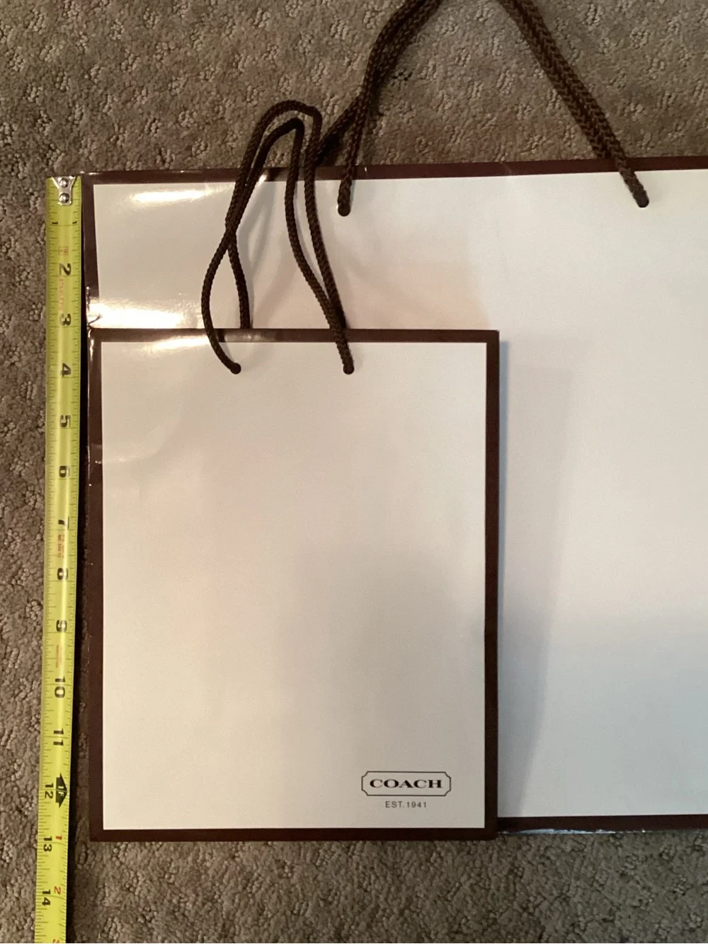 Coach Authentic White &Red Glossy Shopping/Gift Bags with rope handles, 2 bags